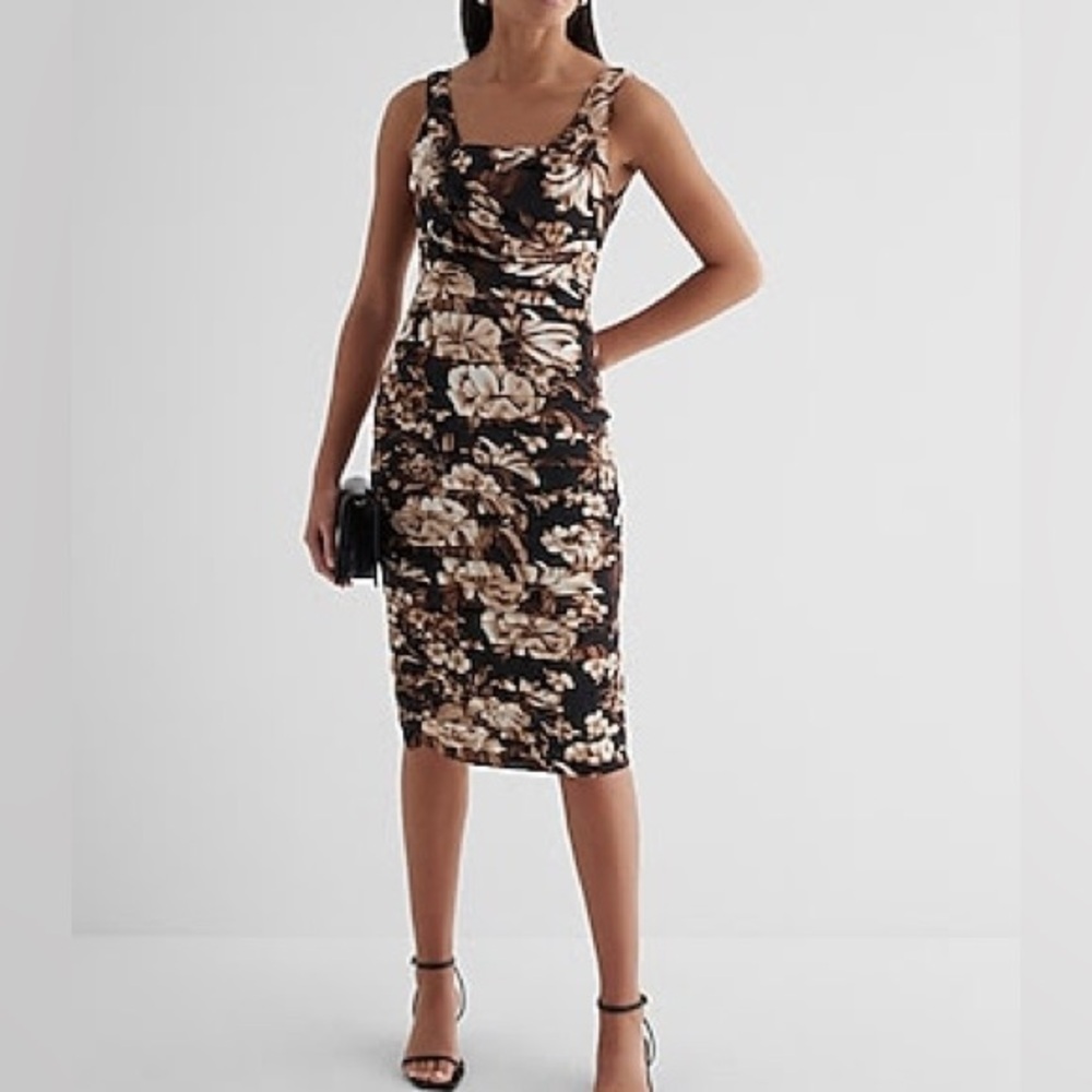 NWT Express Black and Cream Floral Midi Dress